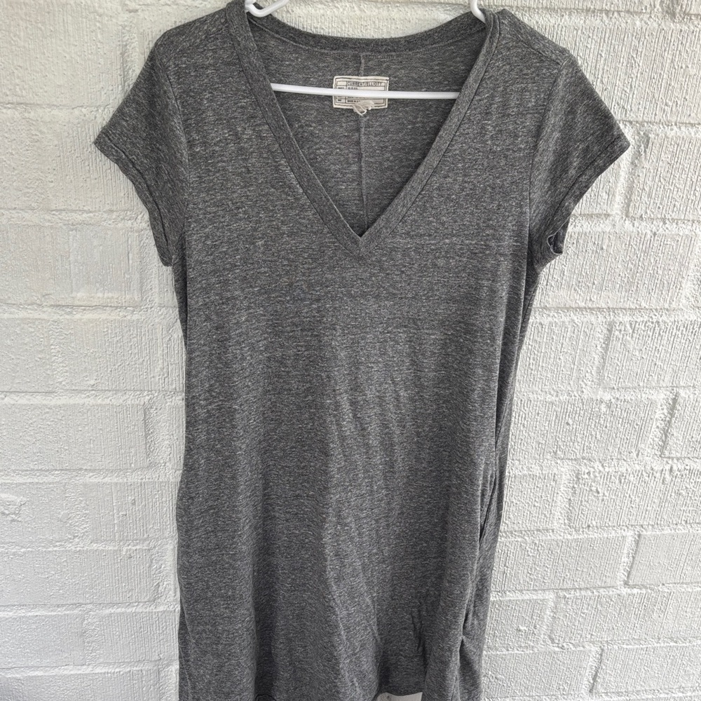 Current/Elliott V-Neck Short Sleeve Tee Heathered Gray Trapeze Dress w/pockets